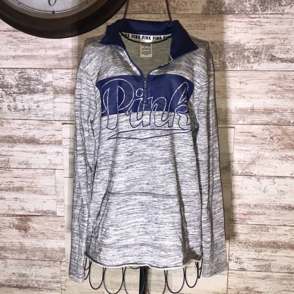 PINK Victoria's Secret Tops - Victoria’s Secret pink quarter zip sweatshirt purple/blue and gray size XS TOP‌